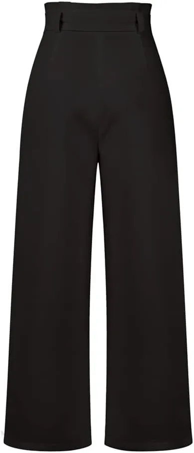 HOULENGS Women's High Waist Straight Suit Trousers Casual Wide Leg Long Pants with Pockets