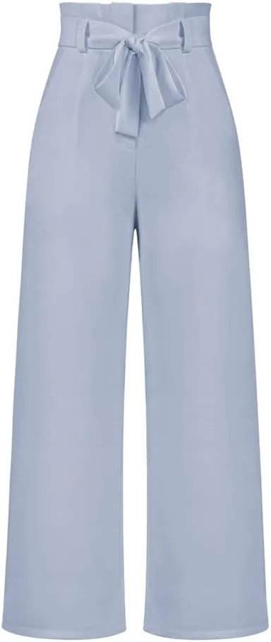 HOULENGS Women's High Waist Straight Suit Trousers Casual Wide Leg Long Pants with Pockets