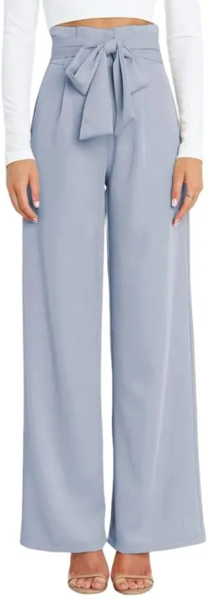 HOULENGS Women's High Waist Straight Suit Trousers Casual Wide Leg Long Pants with Pockets