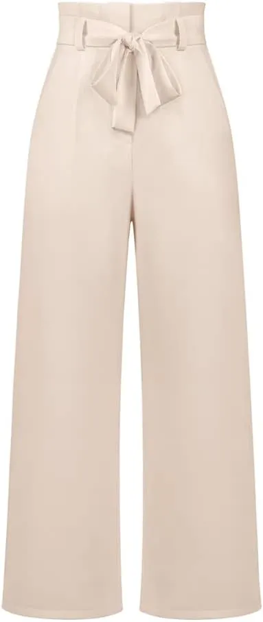 HOULENGS Women's High Waist Straight Suit Trousers Casual Wide Leg Long Pants with Pockets
