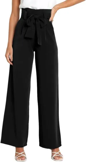 HOULENGS Women's High Waist Straight Suit Trousers Casual Wide Leg Long Pants with Pockets