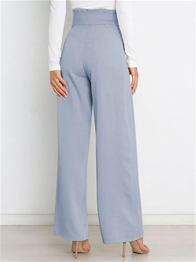 HOULENGS Women's High Waist Straight Suit Trousers Casual Wide Leg Long Pants with Pockets