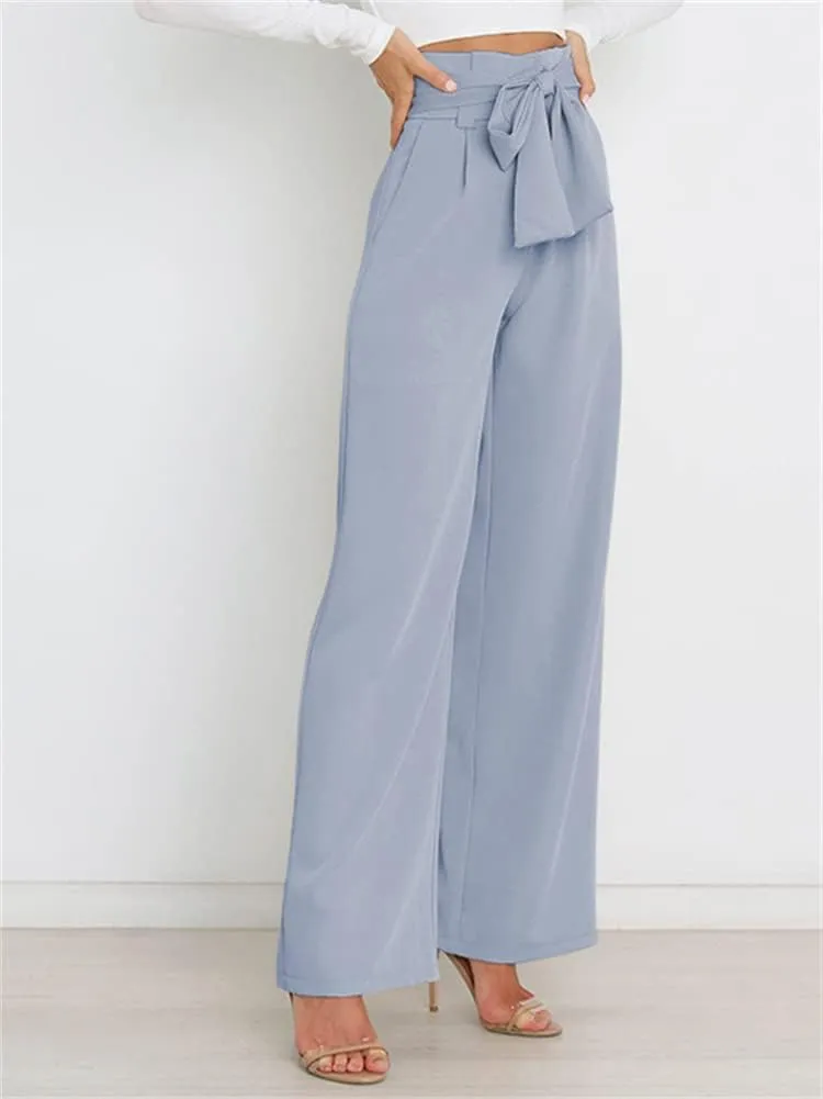 HOULENGS Women's High Waist Straight Suit Trousers Casual Wide Leg Long Pants with Pockets