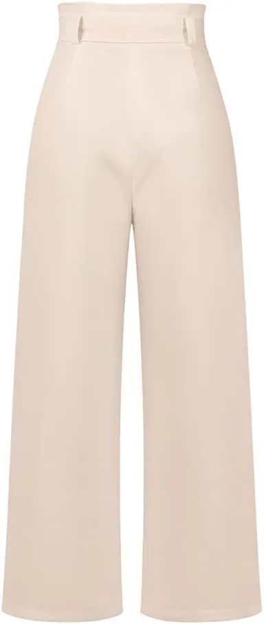 HOULENGS Women's High Waist Straight Suit Trousers Casual Wide Leg Long Pants with Pockets