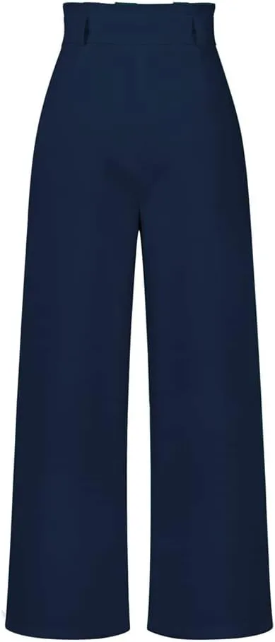 HOULENGS Women's High Waist Straight Suit Trousers Casual Wide Leg Long Pants with Pockets