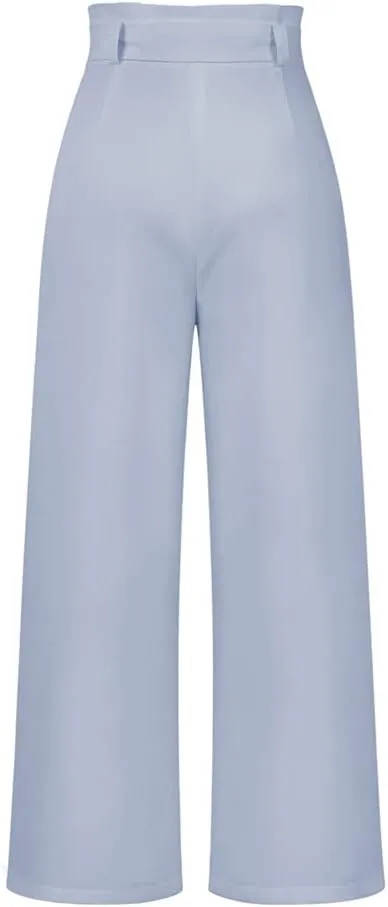 HOULENGS Women's High Waist Straight Suit Trousers Casual Wide Leg Long Pants with Pockets