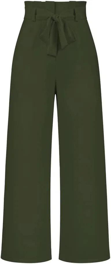 HOULENGS Women's High Waist Straight Suit Trousers Casual Wide Leg Long Pants with Pockets