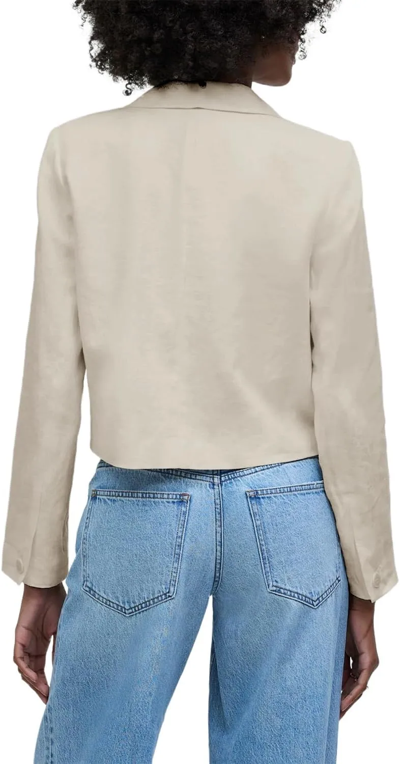 IDEALSANXUN Womens Cropped Blazer Casual Lightweight Cotton Linen Blazer Suit Jackets