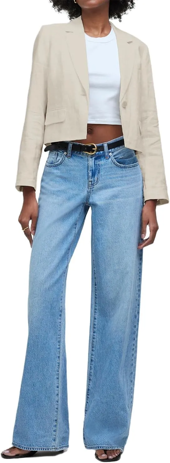 IDEALSANXUN Womens Cropped Blazer Casual Lightweight Cotton Linen Blazer Suit Jackets