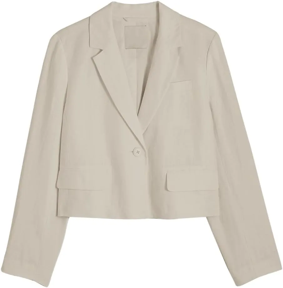 IDEALSANXUN Womens Cropped Blazer Casual Lightweight Cotton Linen Blazer Suit Jackets
