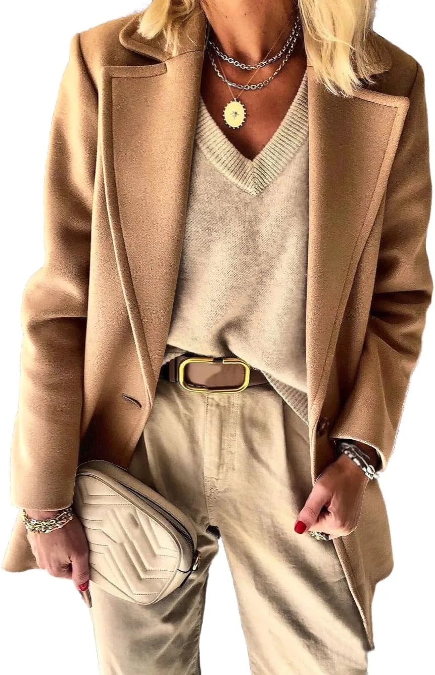 IDEALSANXUN Womens Wool Blazer Fall Winter Pea Coat Business Work Suit Jackets