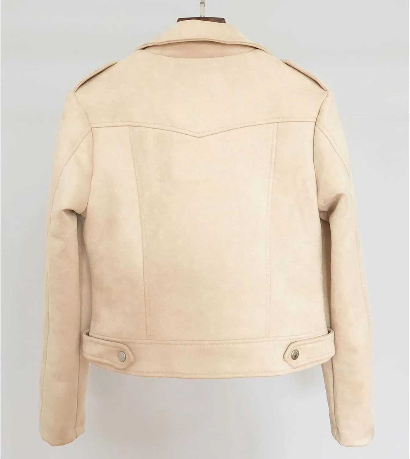 JEKE-DG Women's Suede Leather Moto Jacket Notched Collar Oblique Zip Outwear Long Sleeve Zipper Up Casual Coats