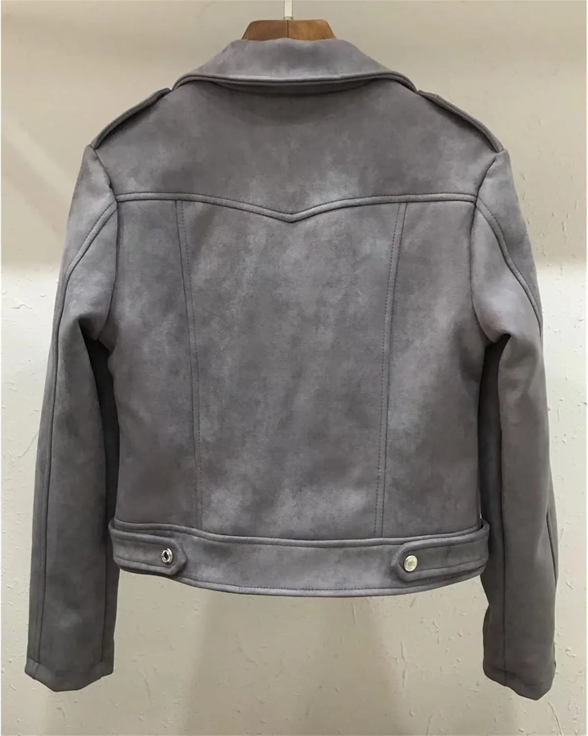 JEKE-DG Women's Suede Leather Moto Jacket Notched Collar Oblique Zip Outwear Long Sleeve Zipper Up Casual Coats