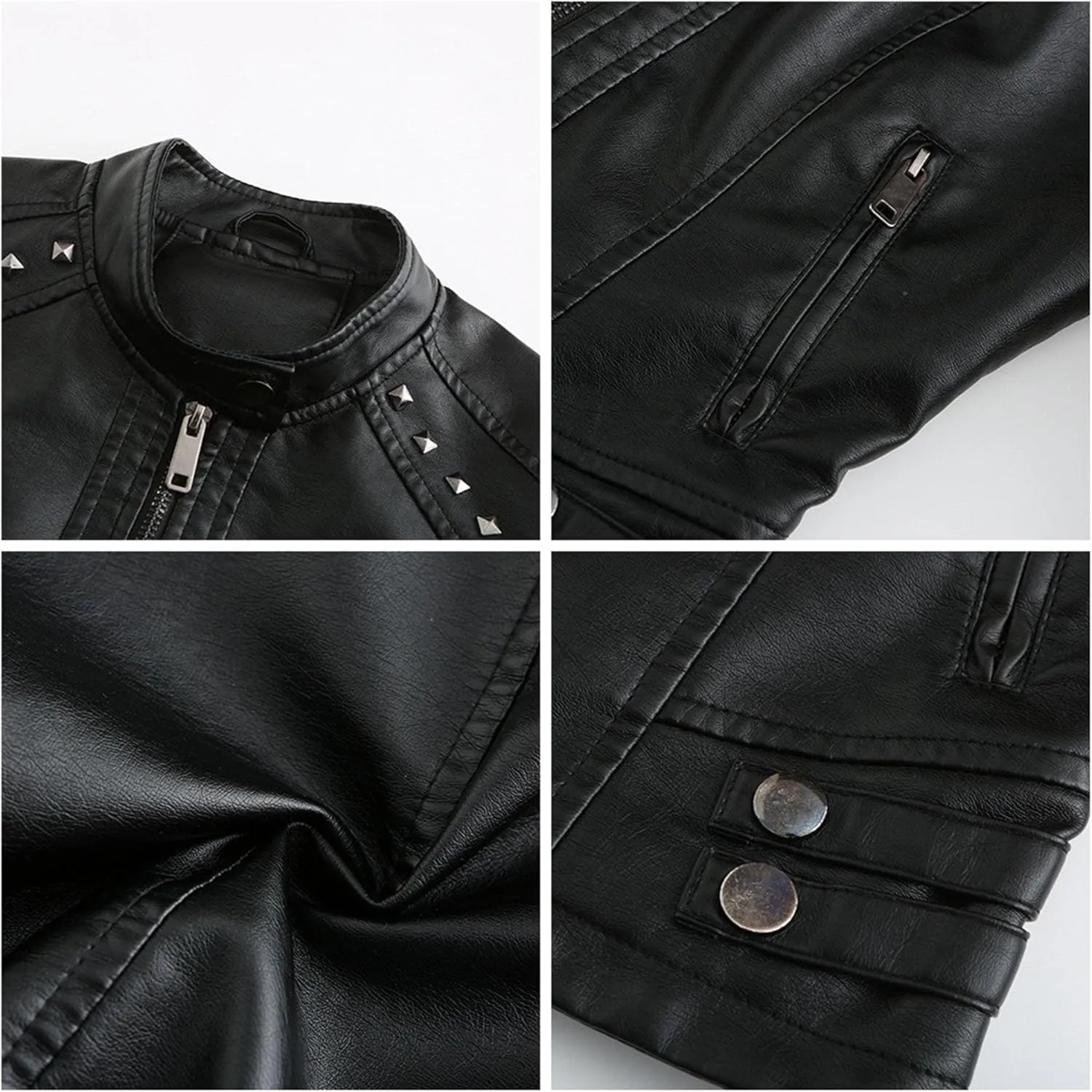 JEKE-DG Women's Zip Up Fashion Motorcycle Coat Stand Collar Cropped Coat Jacket Faux Leather Slim Fit Casual Coats