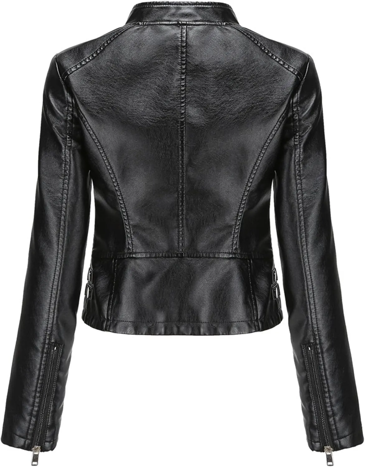 JEKE-DG Women's Zip Up Fashion Motorcycle Coat Stand Collar Cropped Coat Jacket Faux Leather Slim Fit Casual Coats
