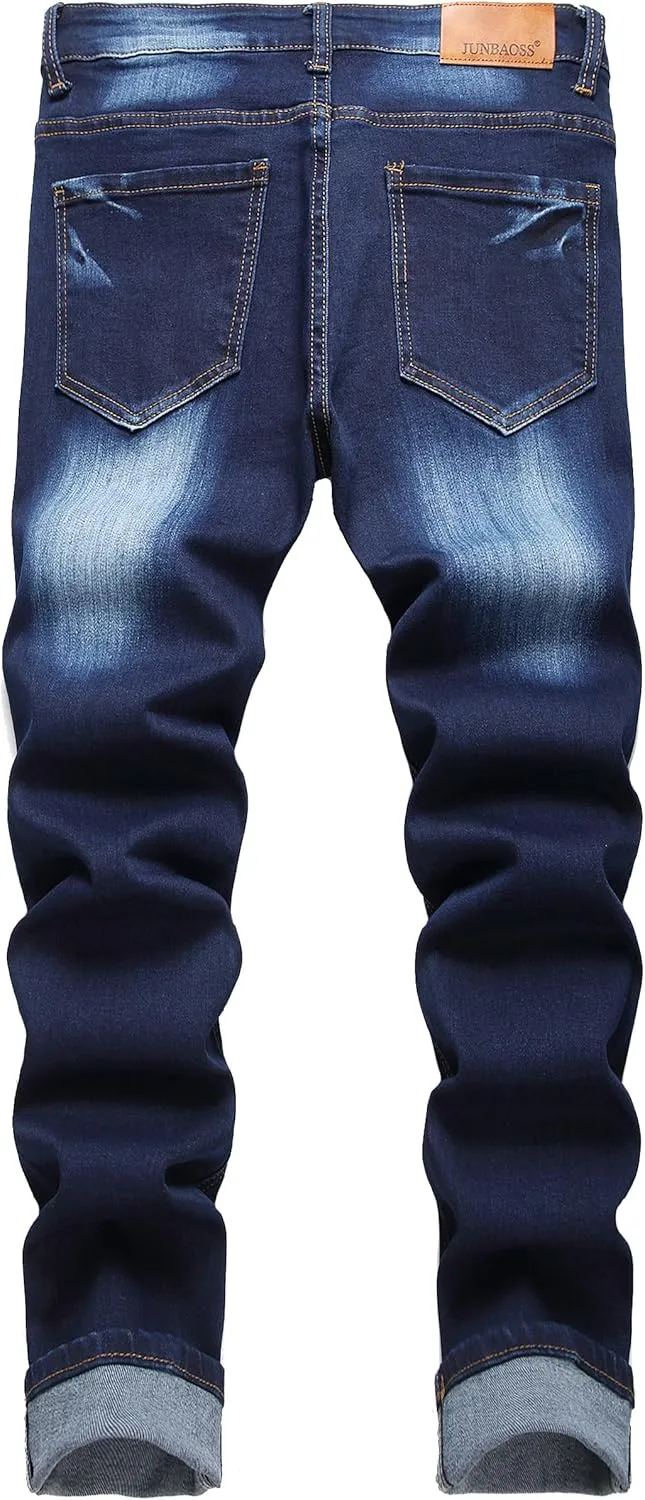 JUNBAOSS Men's Slim Fit Jeans Stretch Ripped Skinny Jeans for Men, Fashion Straight Leg Comfort Flex Waist Casual Pants