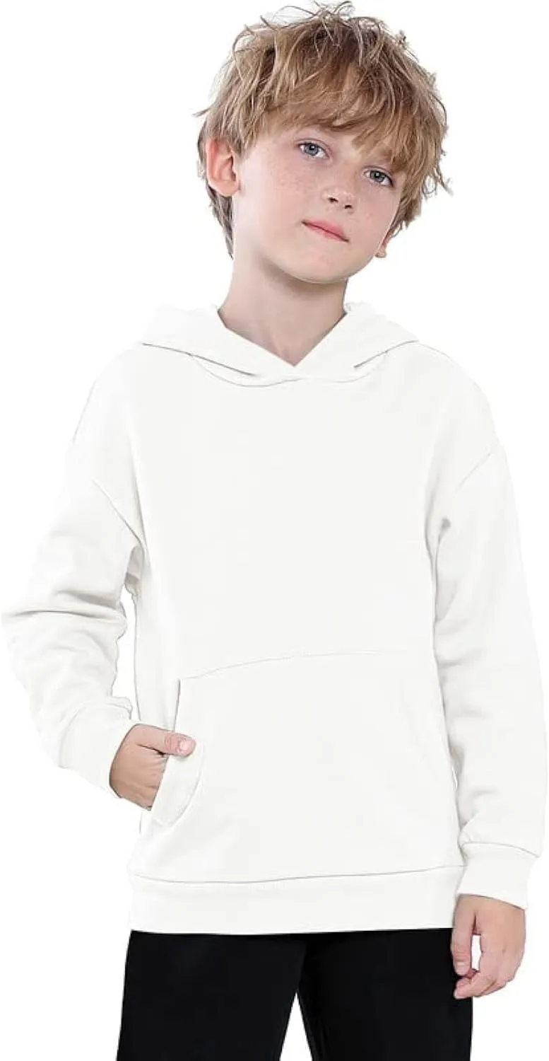 Kids Fleece Sweatshirts Soft Brushed Plain Pullover Hoodie Casual Hooded Sweatshirts for Boys and Girls