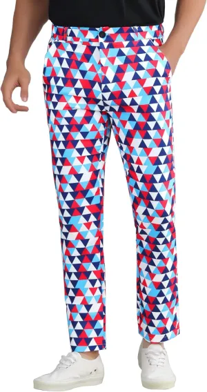 Lars Amadeus Argyle Golf Pants for Men's Argyle Pants Triangle Plaid Pattern Suit Trousers