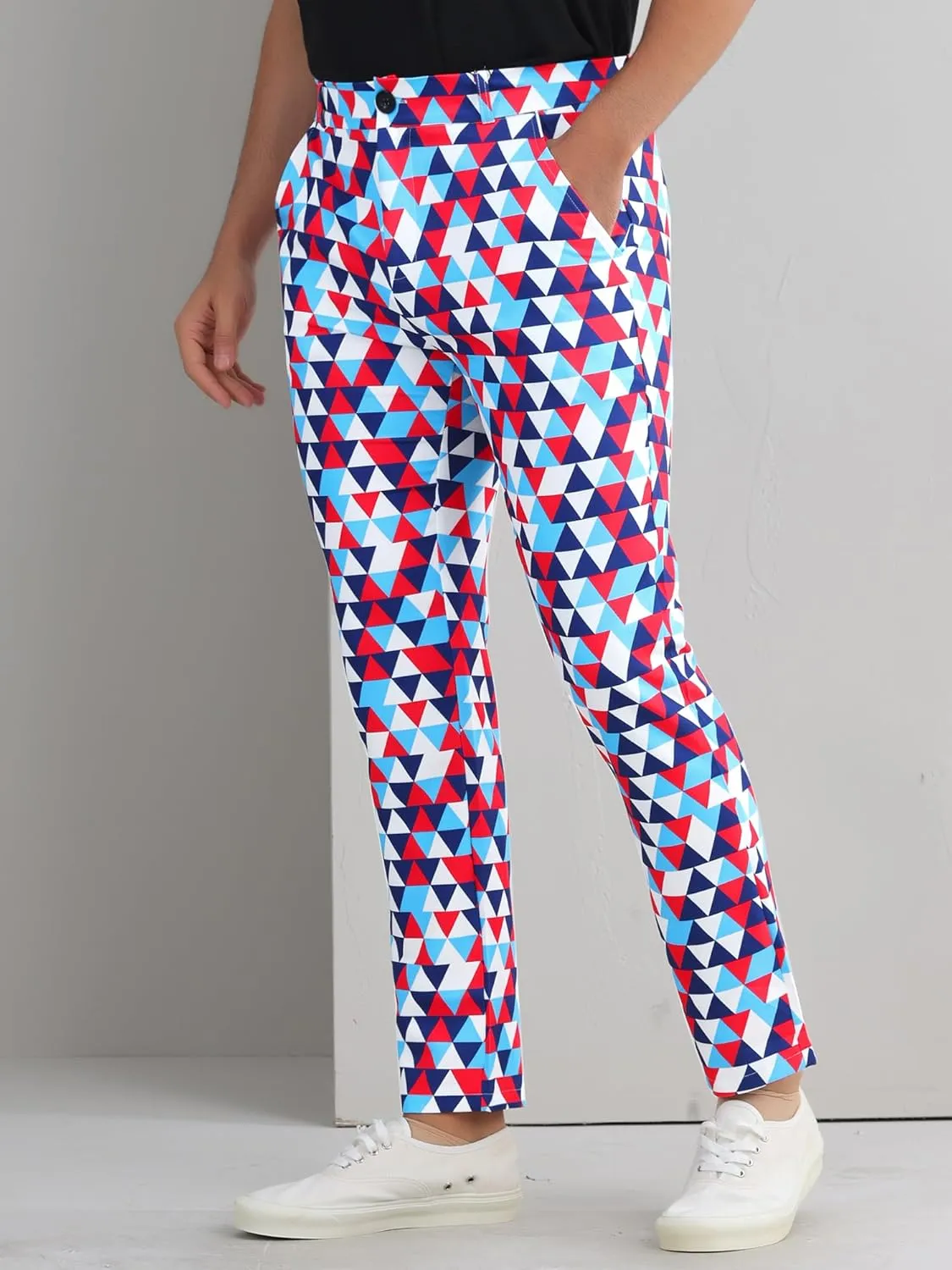 Lars Amadeus Argyle Golf Pants for Men's Argyle Pants Triangle Plaid Pattern Suit Trousers