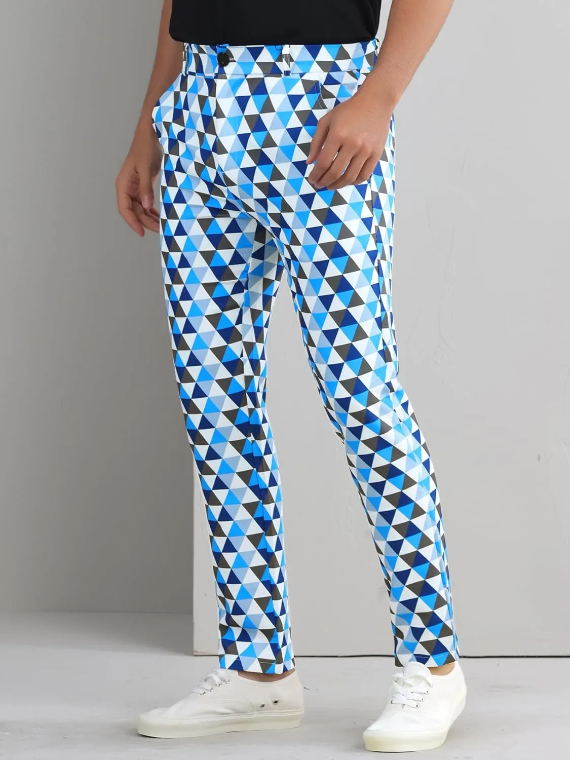 Lars Amadeus Argyle Golf Pants for Men's Argyle Pants Triangle Plaid Pattern Suit Trousers