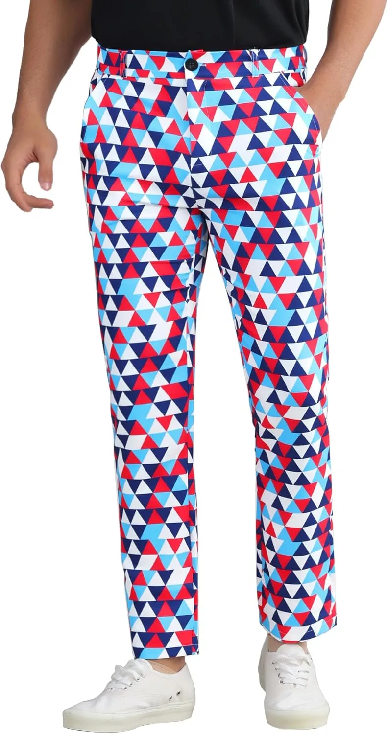 Lars Amadeus Argyle Golf Pants for Men's Argyle Pants Triangle Plaid Pattern Suit Trousers