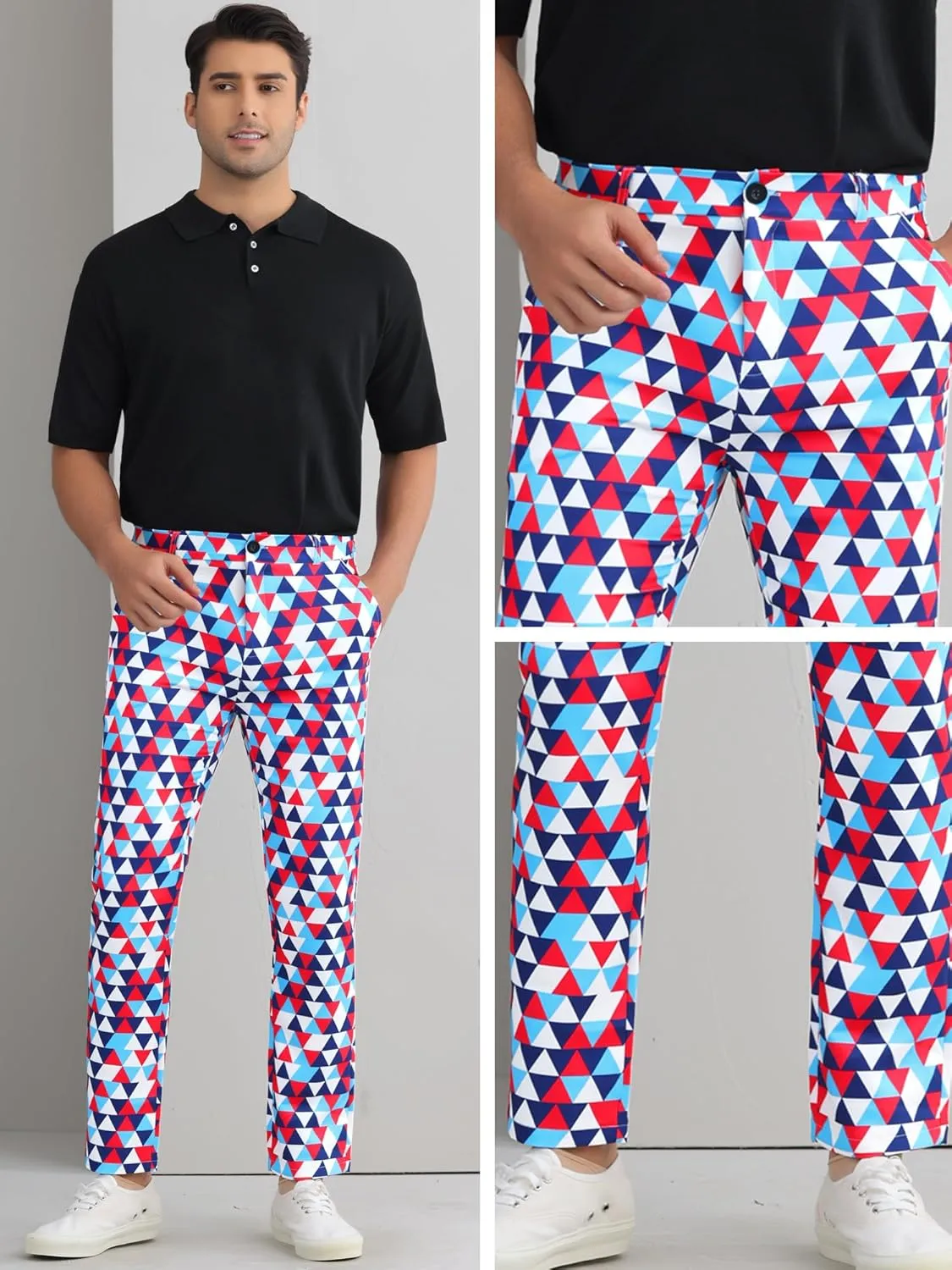 Lars Amadeus Argyle Golf Pants for Men's Argyle Pants Triangle Plaid Pattern Suit Trousers