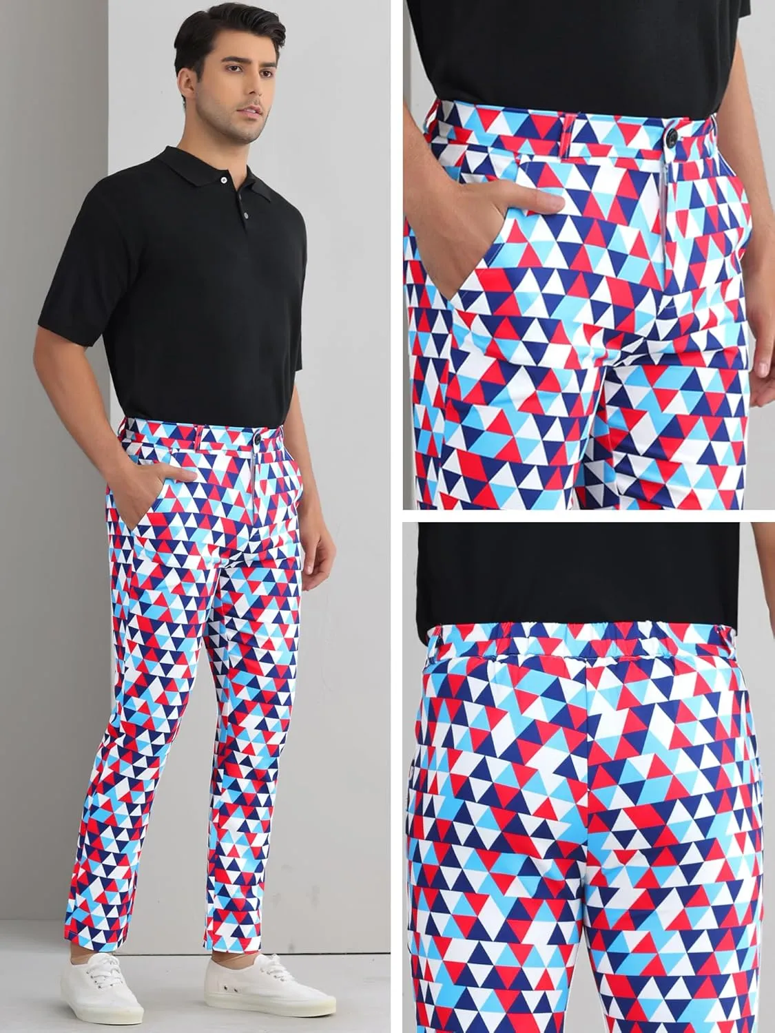 Lars Amadeus Argyle Golf Pants for Men's Argyle Pants Triangle Plaid Pattern Suit Trousers