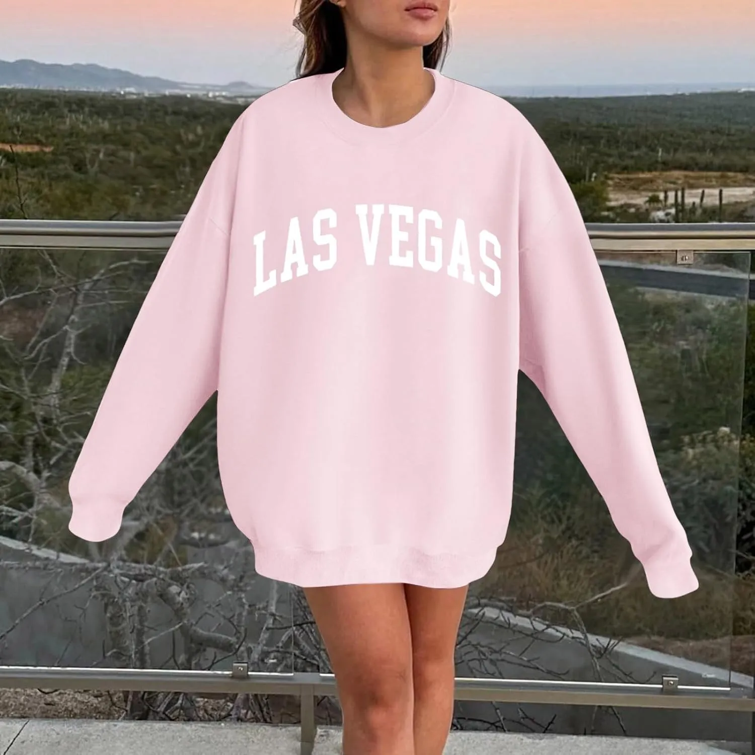 Las Vegas Sweatshirts for Women Letter Print Loose Fit Trendy Casual Pullover Tops Hoodies Crew Neck Sweatshirt