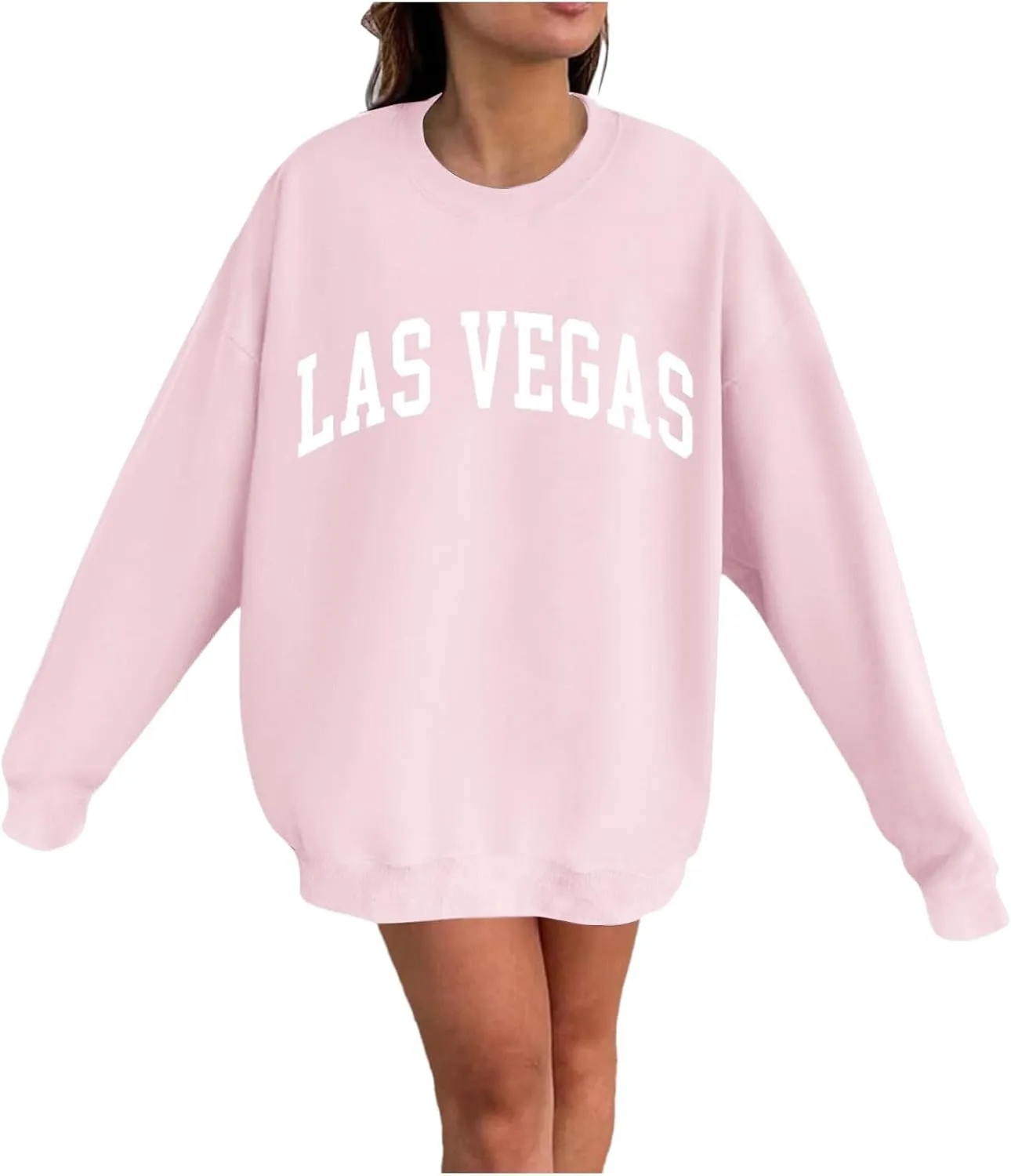 Las Vegas Sweatshirts for Women Letter Print Loose Fit Trendy Casual Pullover Tops Hoodies Crew Neck Sweatshirt