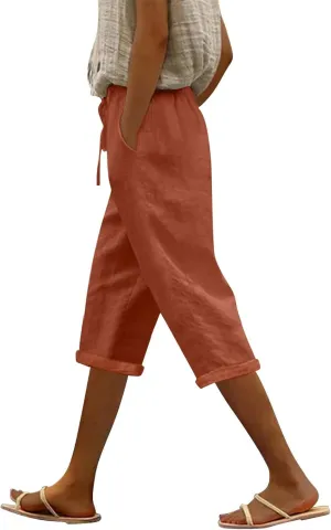 Linen Capris for Women 2025 Fashion Solid Color Pants Slim Casual Long Pants Linen Lounge Beach Summer Capri