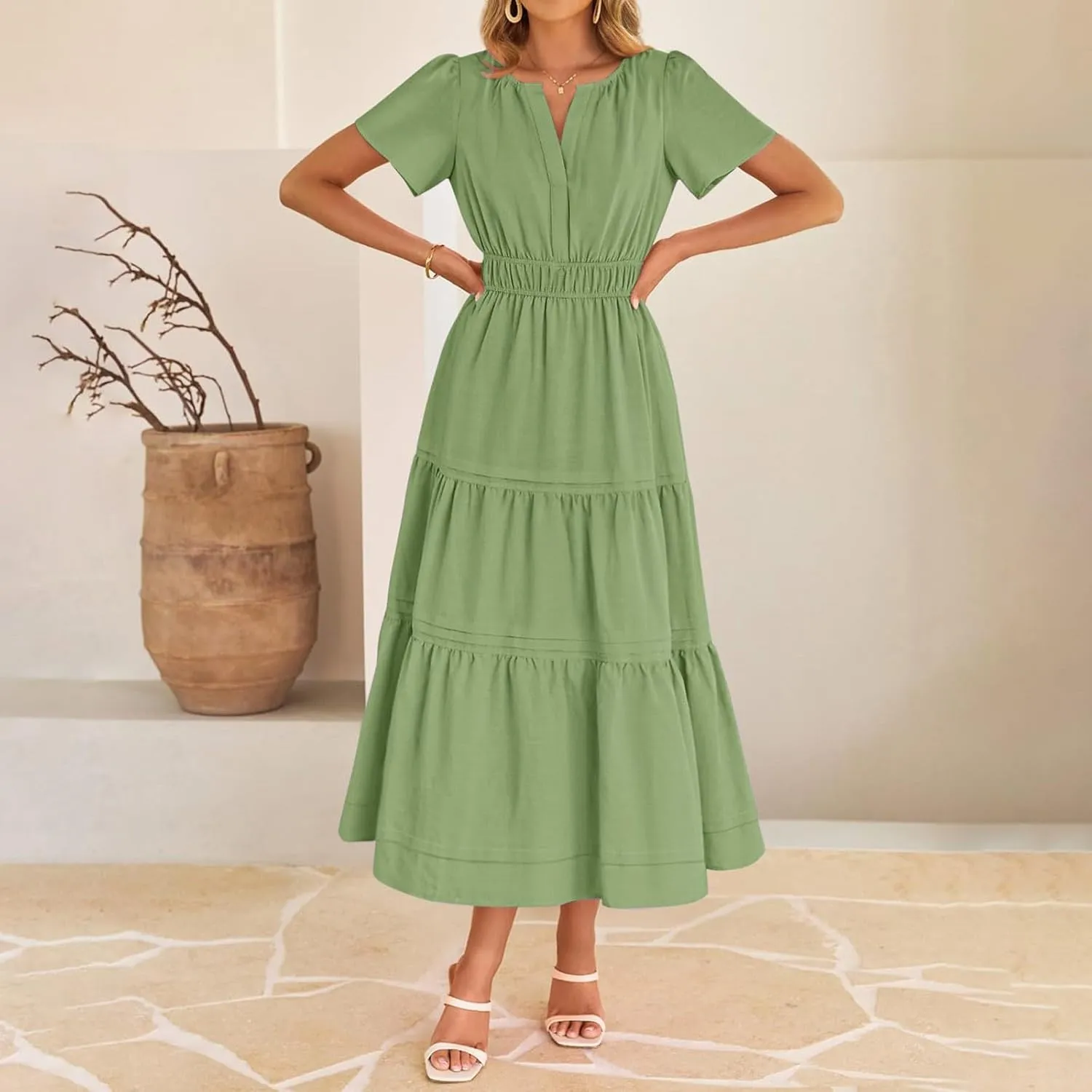 Linen Dresses for Women 2025,Flowy Pleated T Shirt Modest Maxi Dresses Trendy Cute Beach Vacation A Line Sundresses