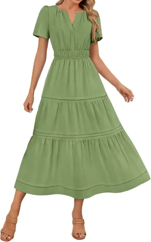 Linen Dresses for Women 2025,Flowy Pleated T Shirt Modest Maxi Dresses Trendy Cute Beach Vacation A Line Sundresses