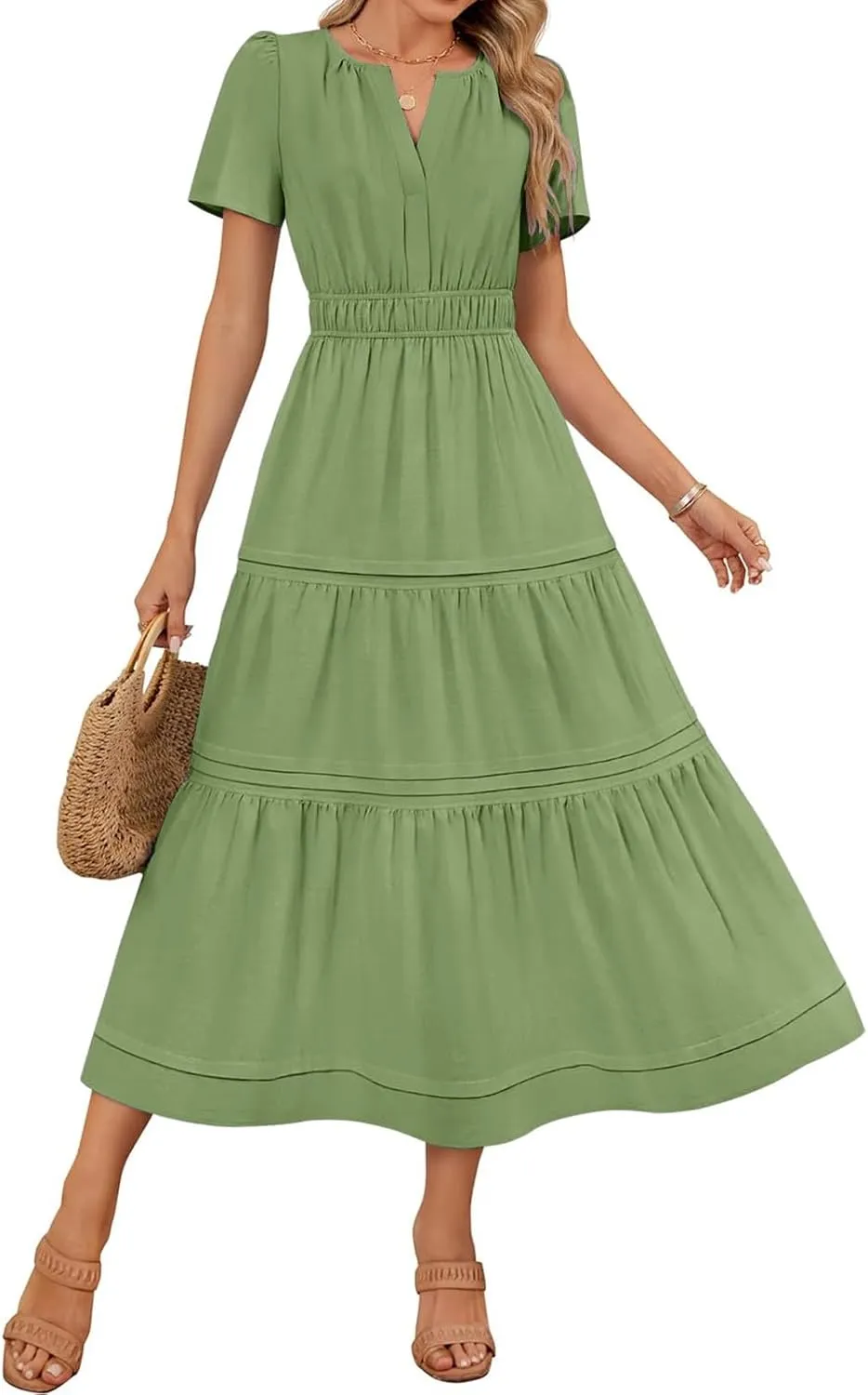 Linen Dresses for Women 2025,Flowy Pleated T Shirt Modest Maxi Dresses Trendy Cute Beach Vacation A Line Sundresses