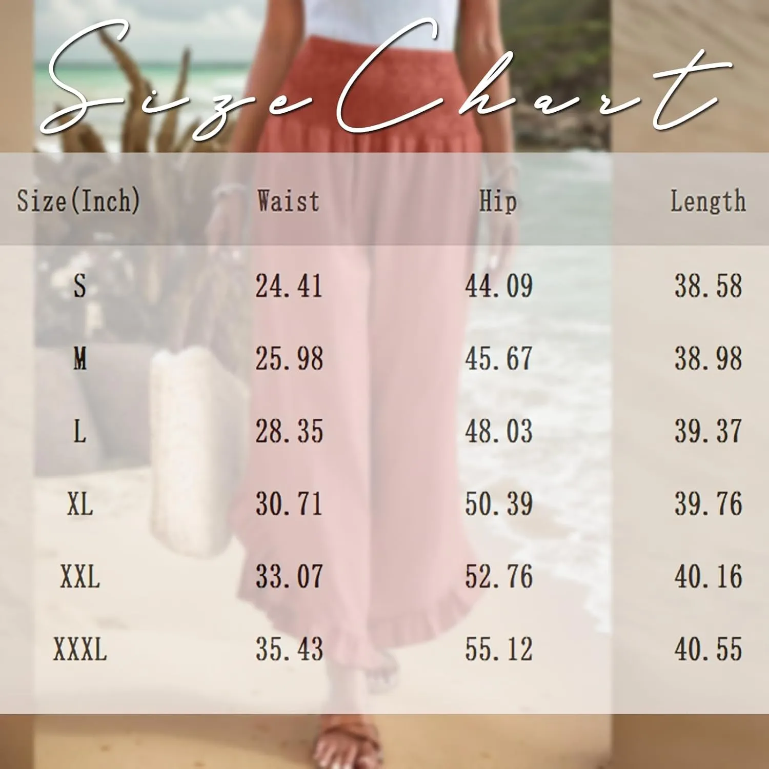 Linen Pants for Women 2025 Summer Casual Loose Flowy Boho Beach Pants,Smocked Waist Ruffle Palazzo Pant with Pockets