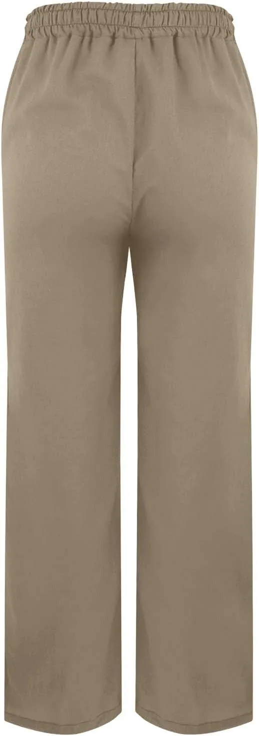 Linen Pants Women Casual Side Split Capri Pants Summer Beach Drawstring Elastic Waist Cropped Trousers with Pockets