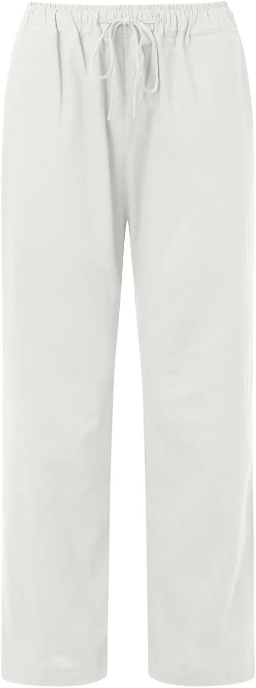 Linen Pants Women High Waist Wide Leg Pants Summer Cotton Linen Pants Casual Beach Trousers with Pockets