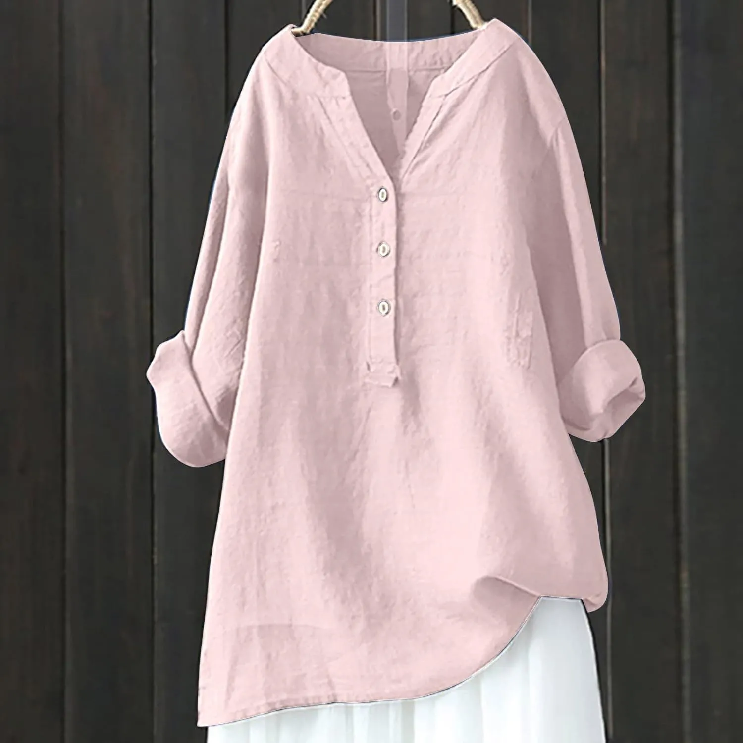 Long Sleeve Shirts for Women Cotton Linen Oversized Shirt Button up V Neck Blouse Spring and Summer Casual Tops 2025