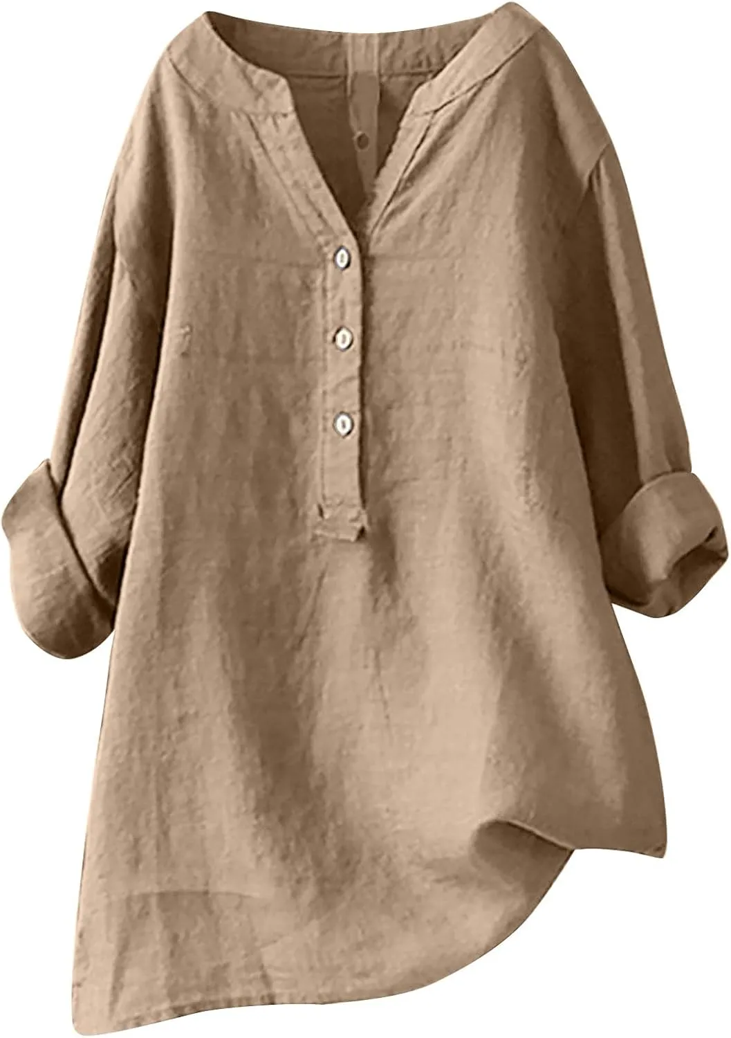 Long Sleeve Shirts for Women Cotton Linen Oversized Shirt Button up V Neck Blouse Spring and Summer Casual Tops 2025