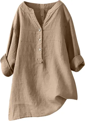 Long Sleeve Shirts for Women Cotton Linen Oversized Shirt Button up V Neck Blouse Spring and Summer Casual Tops 2025