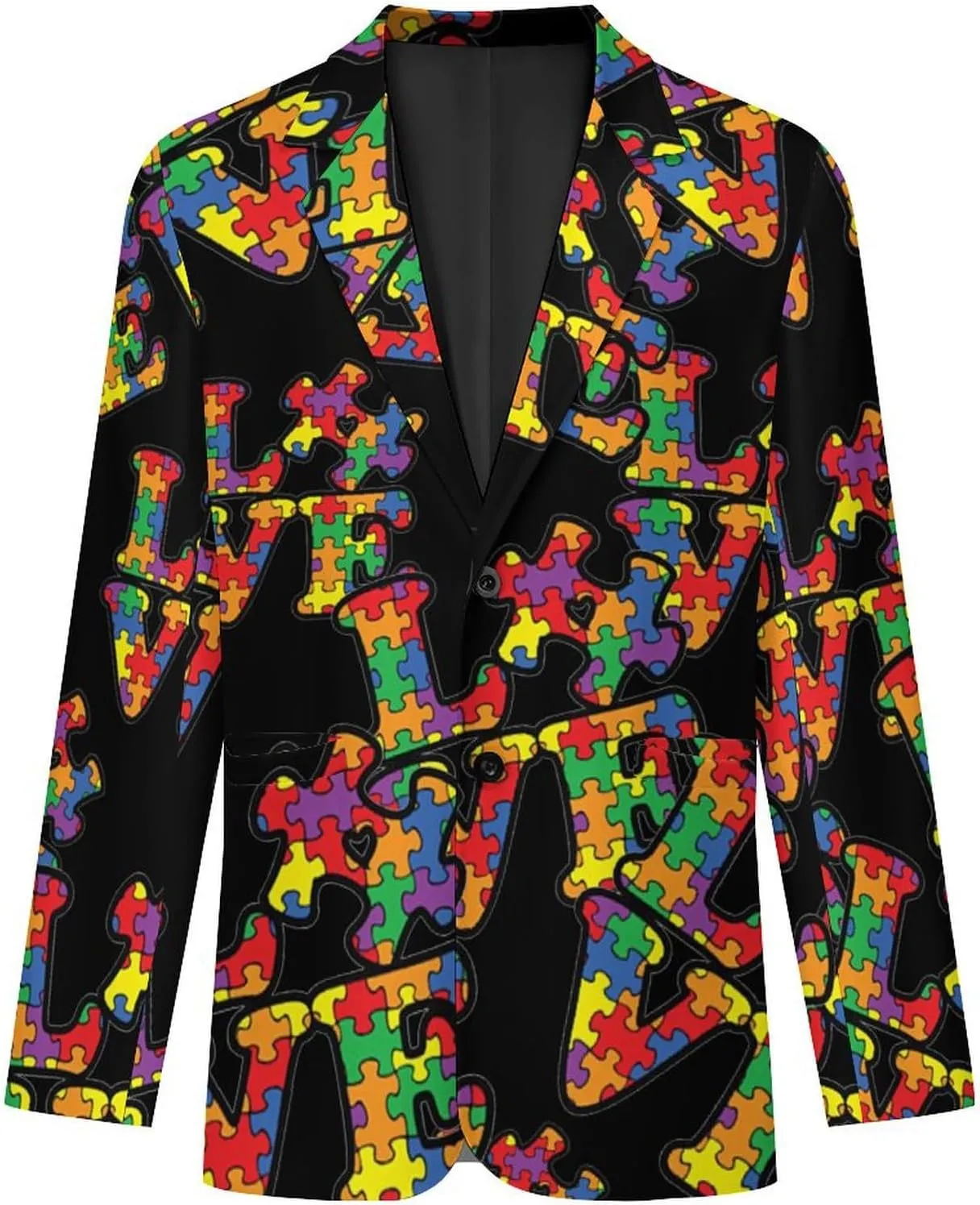 Love Autism Awareness Puzzle Mens Blazer Suit Jacket Lightweight Slim Fit Casual Coat