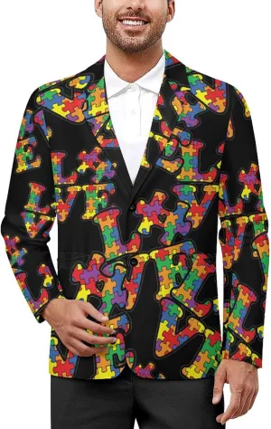 Love Autism Awareness Puzzle Mens Blazer Suit Jacket Lightweight Slim Fit Casual Coat