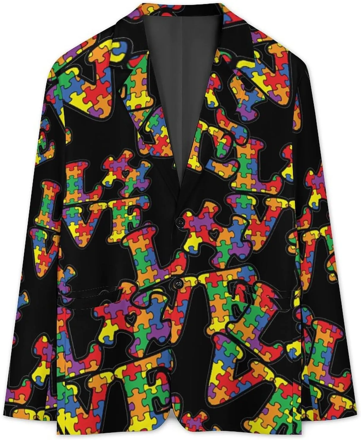 Love Autism Awareness Puzzle Mens Blazer Suit Jacket Lightweight Slim Fit Casual Coat