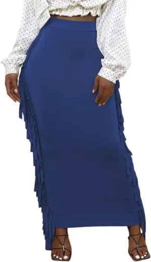 Lrady Women's Elastic Waist Slim Bodycon Side Tassels Long Maxi Pencil Skirts