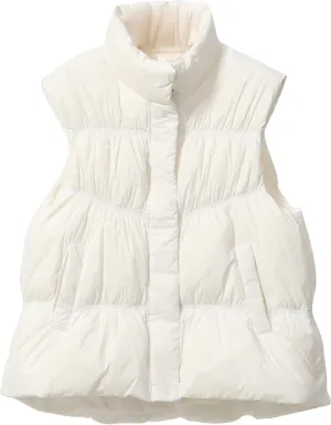 Lucrosun Women's Pleated Puffer Down Vest Sleeveless Winter Down Coat Jacket