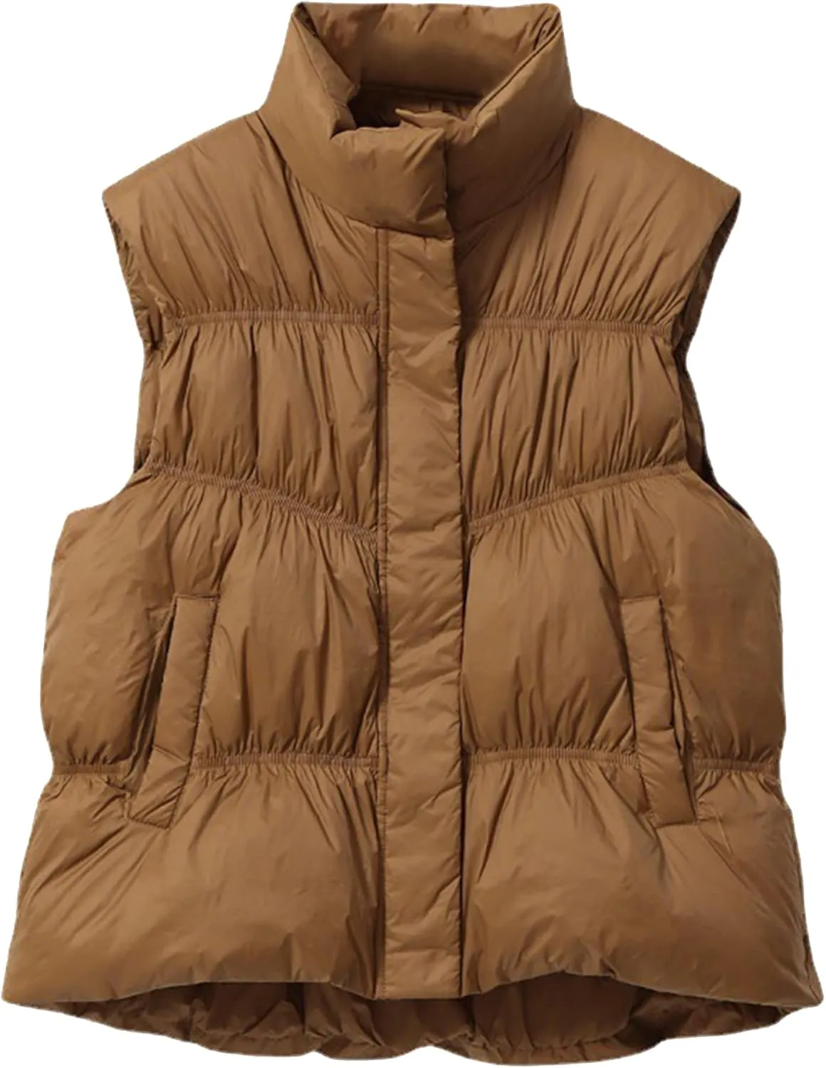 Lucrosun Women's Pleated Puffer Down Vest Sleeveless Winter Down Coat Jacket