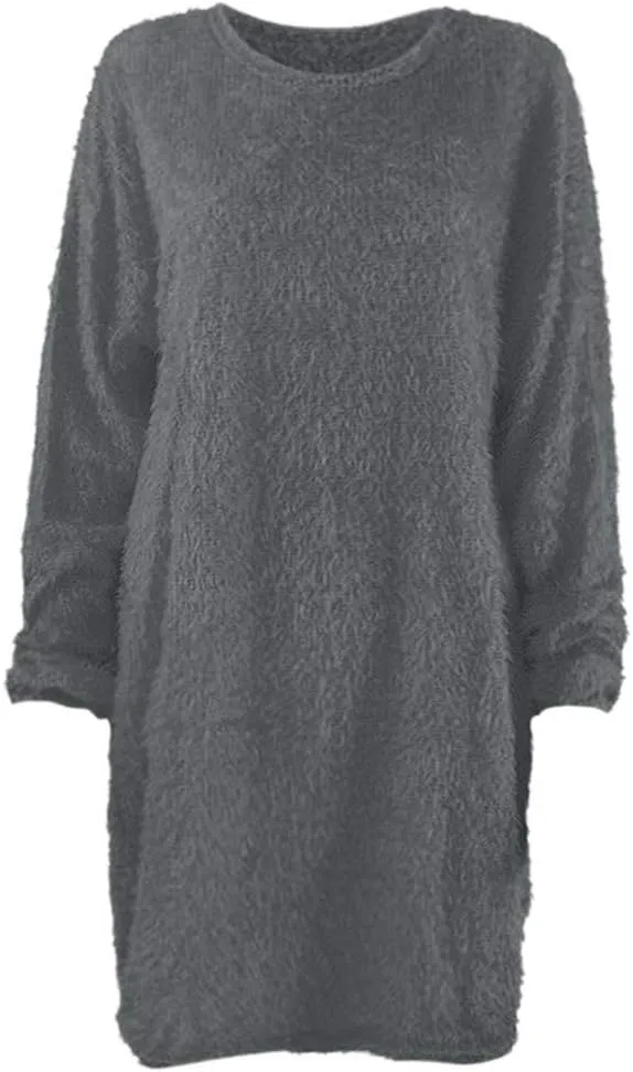 Lutos Women's Loose Oversize Turtleneck Loose Fluffy Fuzzy Long Pullover Sweater Dress