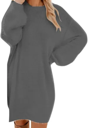 Lutos Women's Loose Oversize Turtleneck Loose Fluffy Fuzzy Long Pullover Sweater Dress