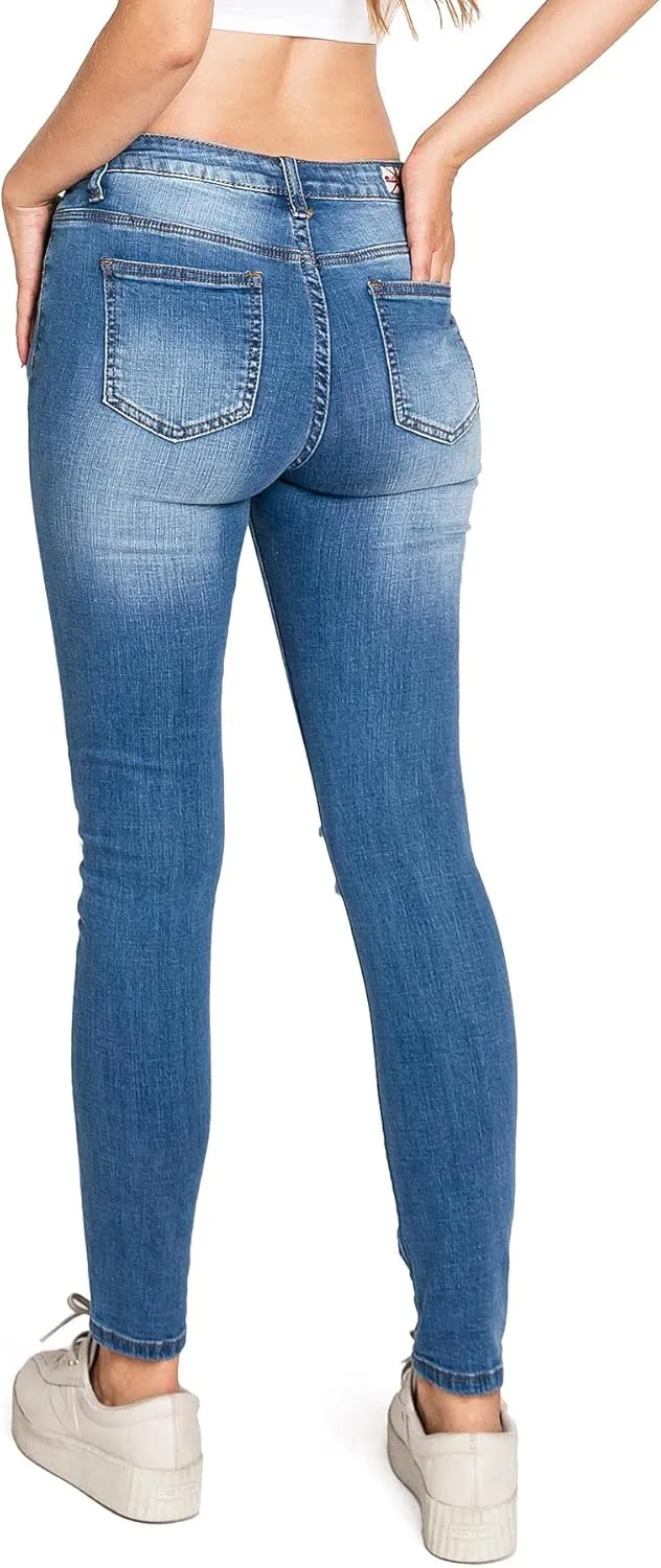 Machine Jeans Women's Juniors Mid Waist Distressed Skinny Jeans