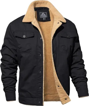 MAGNIVIT Men's Cotton Cargo Jacket Winter Sherpa Fleece Lined Work Jacket Coats with 5 Pockets