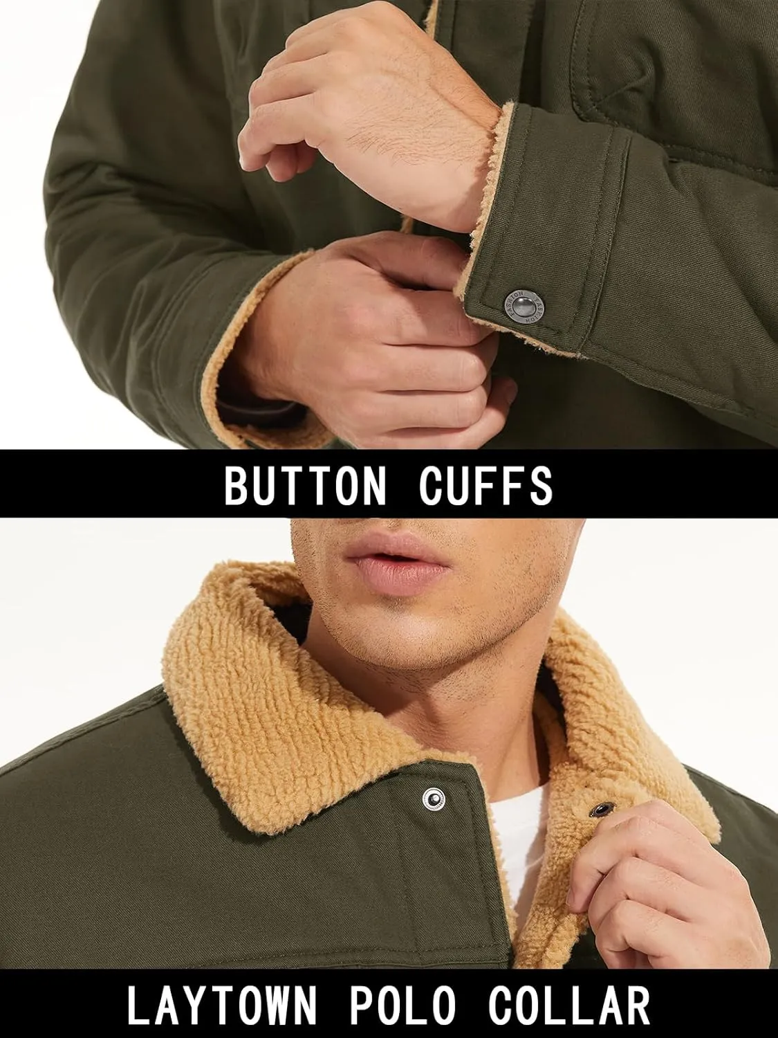 MAGNIVIT Men's Cotton Cargo Jacket Winter Sherpa Fleece Lined Work Jacket Coats with 5 Pockets